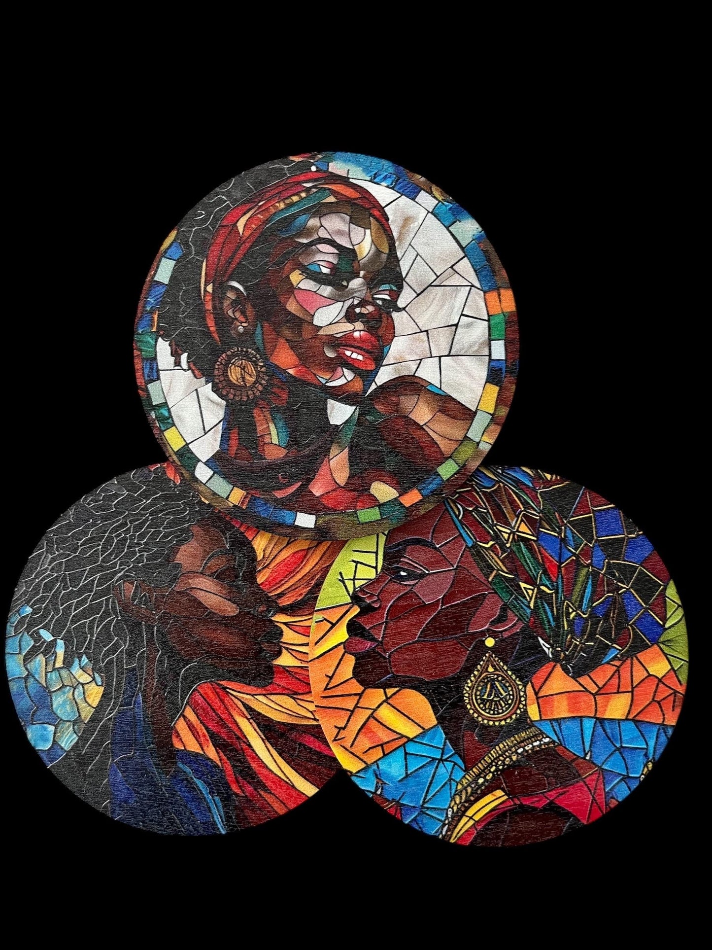 Elegant African American Women Art Wooden Coaster Set - 8 Pieces, Perfect for Drinks, Coffee & Tea
