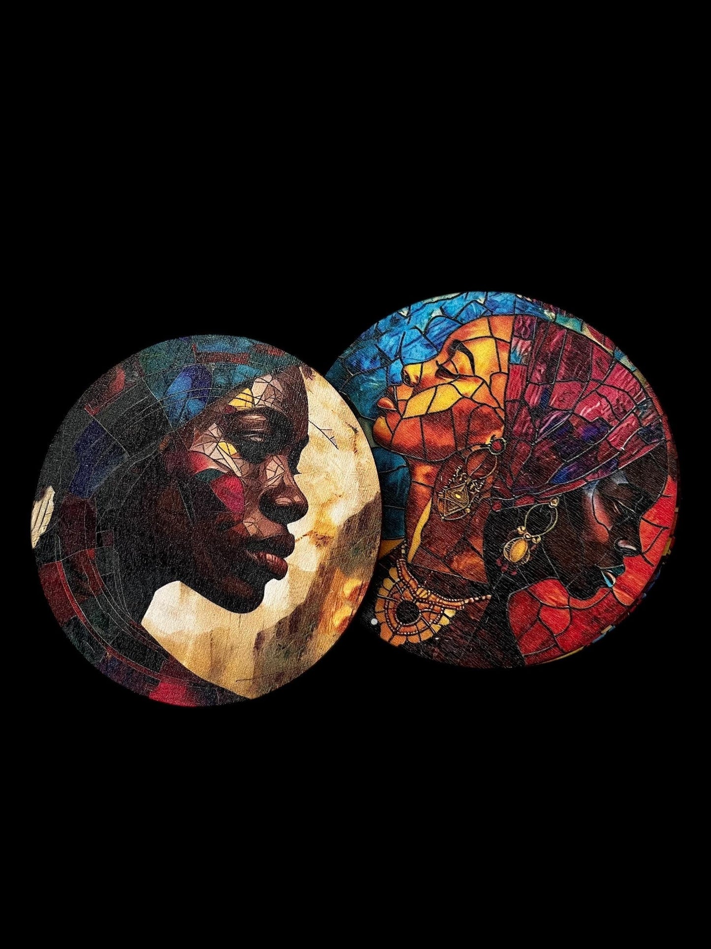 Elegant African American Women Art Wooden Coaster Set - 8 Pieces, Perfect for Drinks, Coffee & Tea