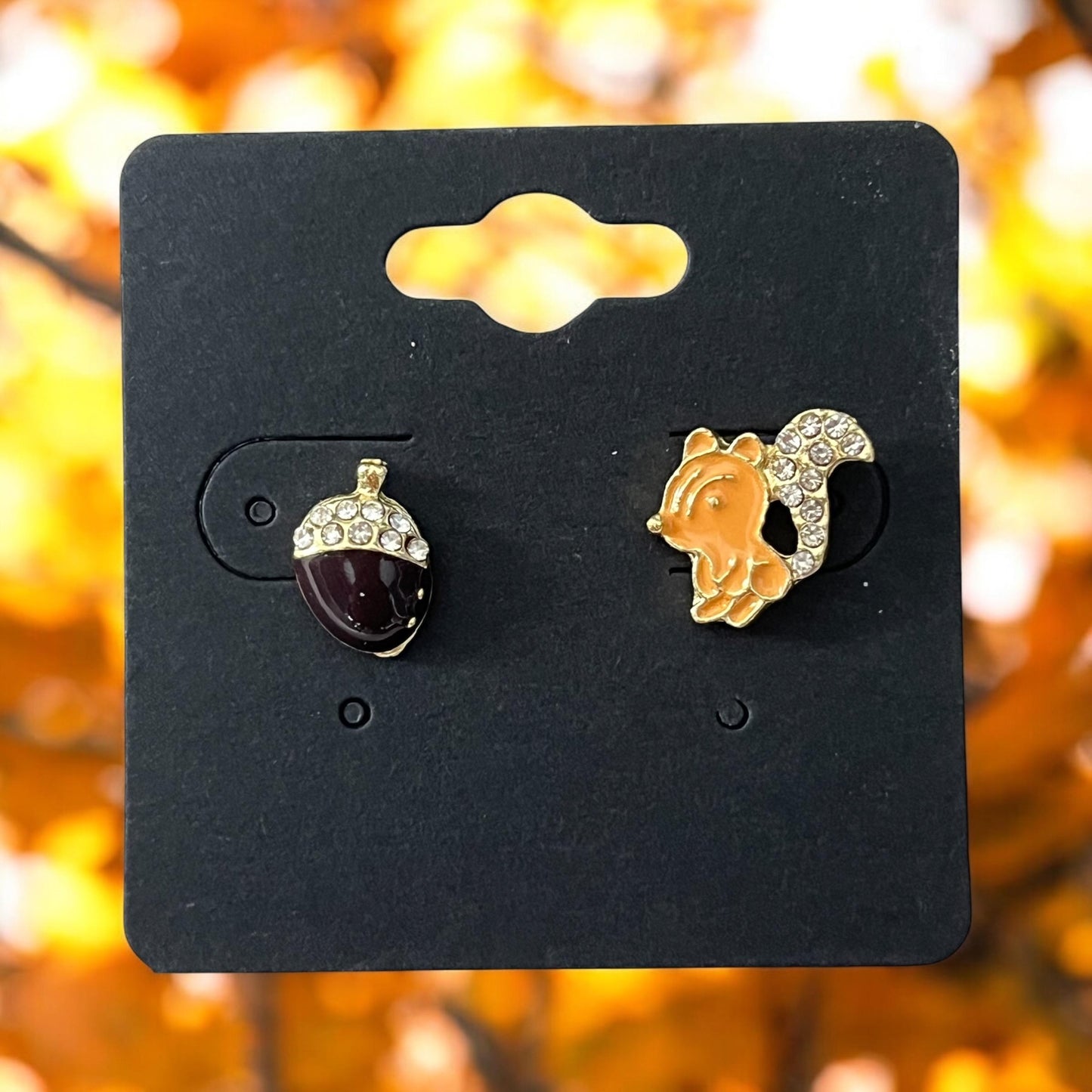Adorable Squirrel Nut Stud Earrings - Cute and Quirky Tiny Cartoon Jewelry