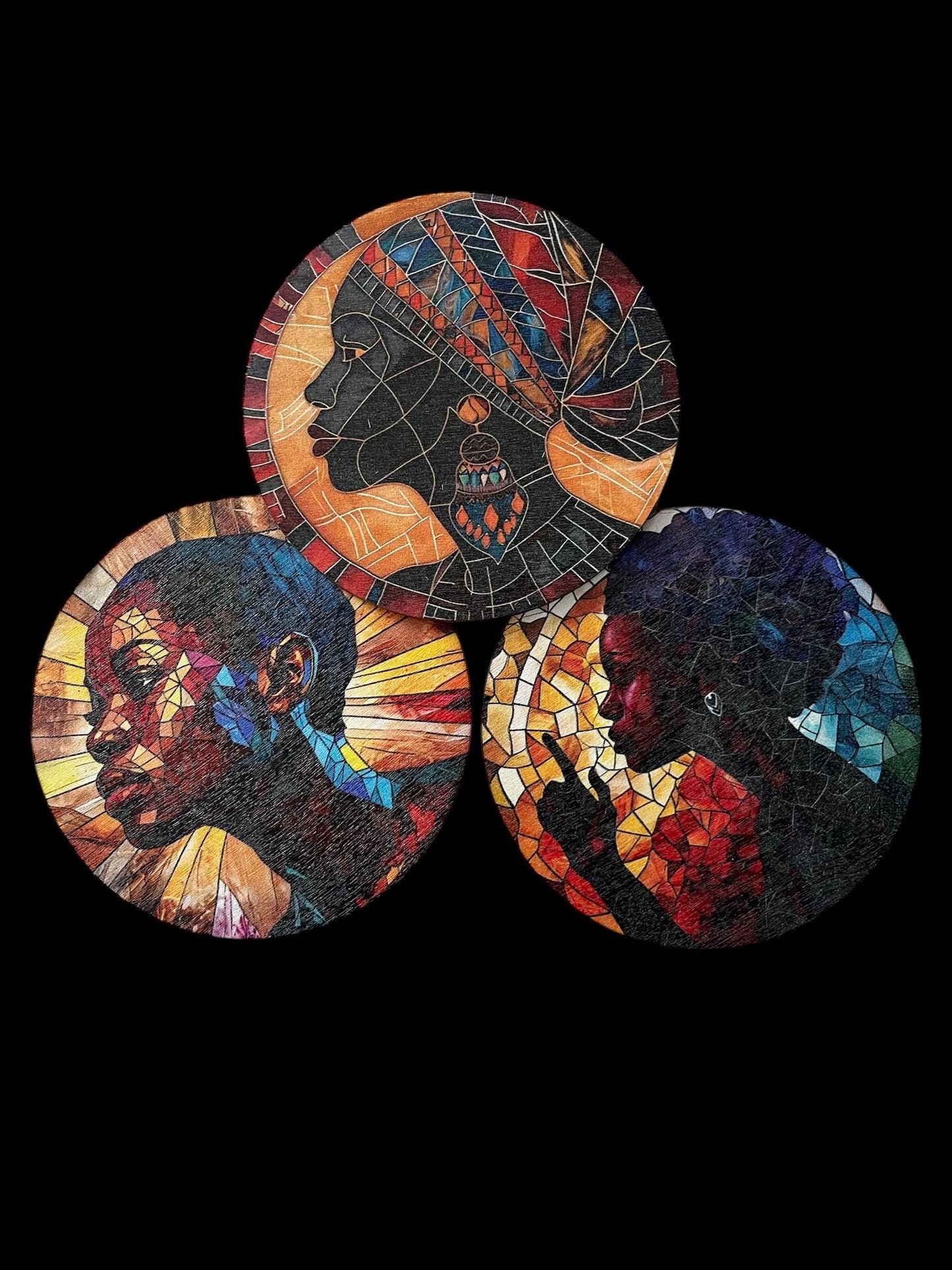 Elegant African American Women Art Wooden Coaster Set - 8 Pieces, Perfect for Drinks, Coffee & Tea