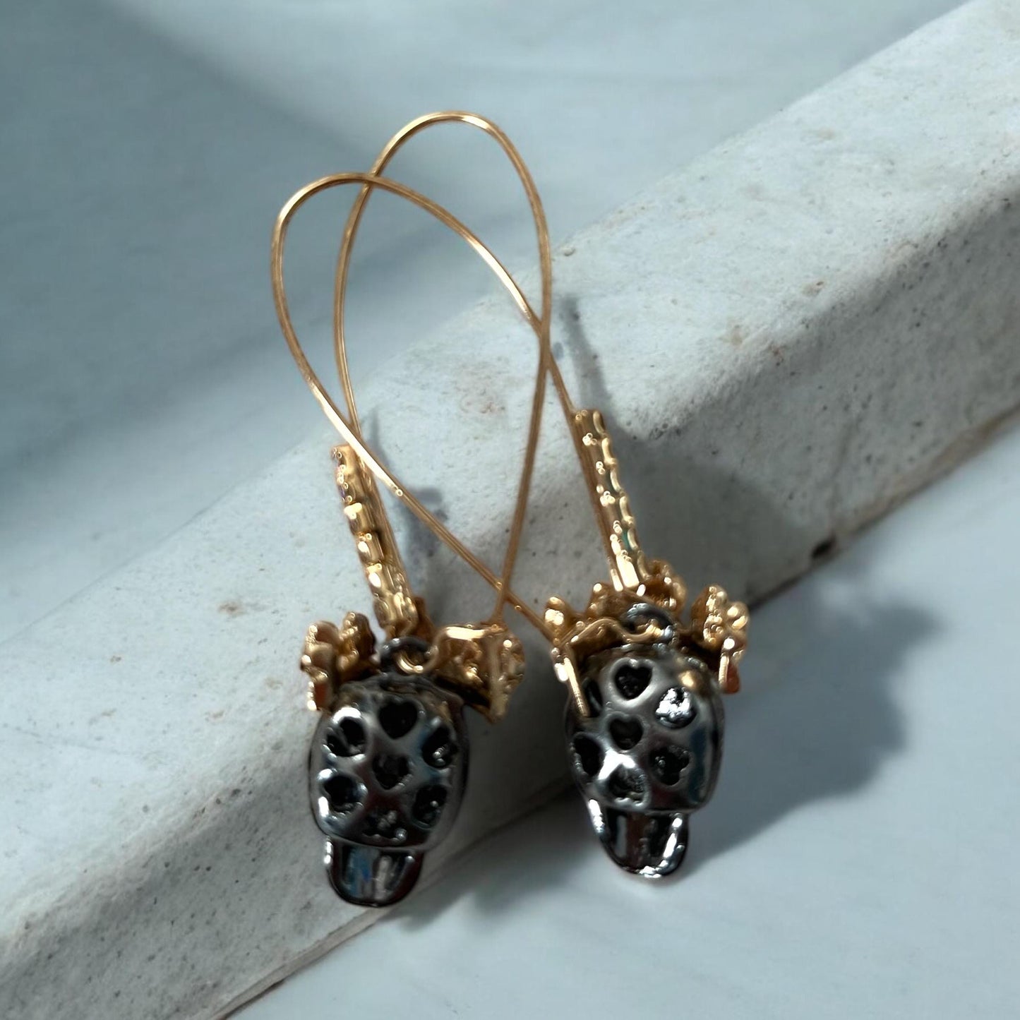 Skull Head Drop Earrings - Fashion Party Jewelry, Iron Ear Needle, Rhinestones