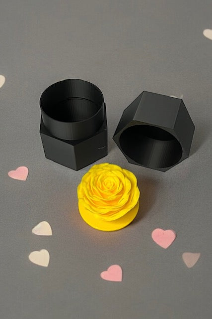 Discover the Perfect Blend of Function and Artistry: 3D Printed Black Jewelry Box with Yellow Rose