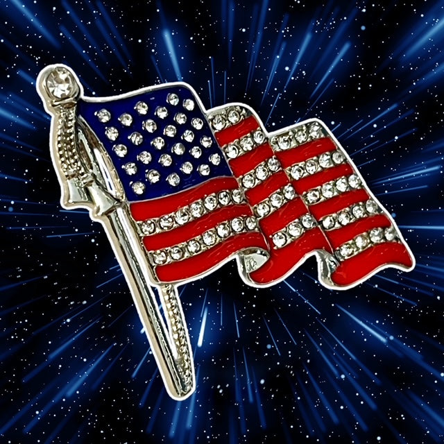 Get Ready to Vote with this Rhinestone Flag Brooch!