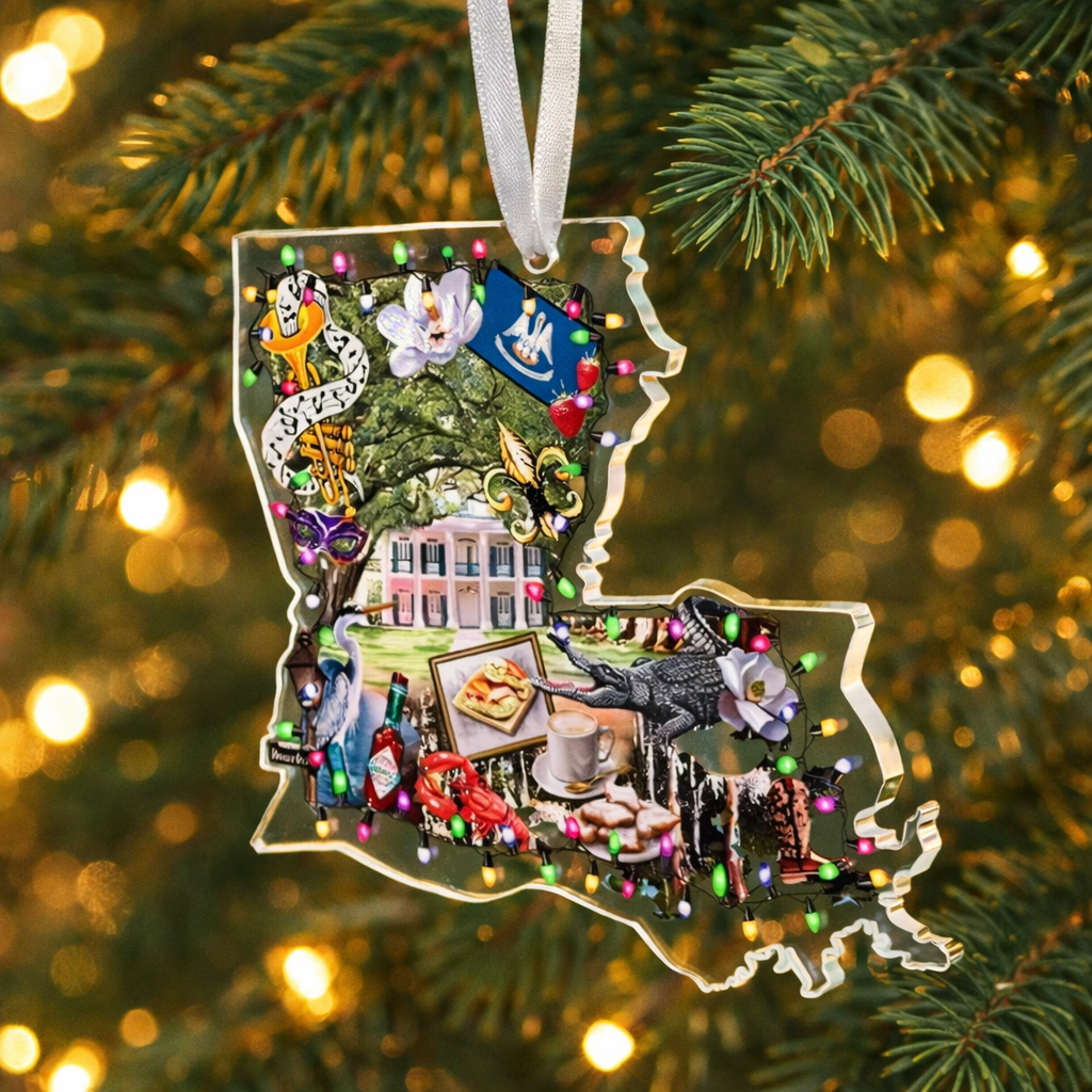 Louisiana Christmas Ornament Acrylic State Shape 2D Flat New Orleans Crawfish Magnolia Light