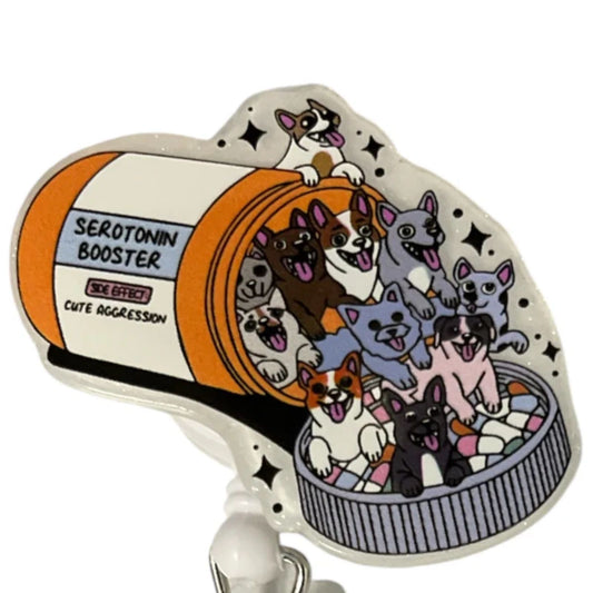 Retractable Badge Reel – Serotonin Booster Dog Pill Bottle Design