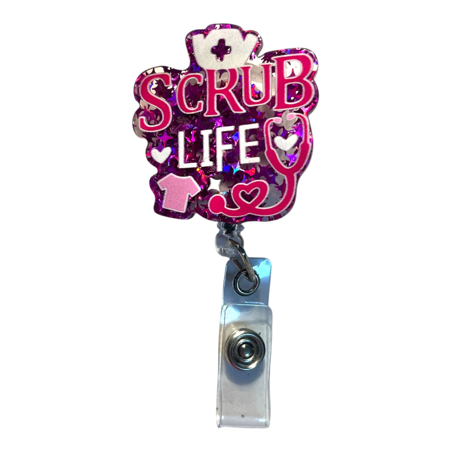 Glitter "Scrub Life" Badge Reel – Choose Pink, Green, or Blue
