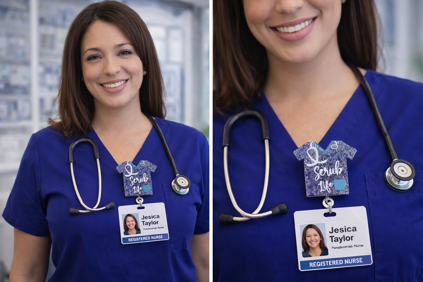 Scrub Life Badge Reel Dark Blue Glitter Nurse Badge Holder Retractable ID Clip