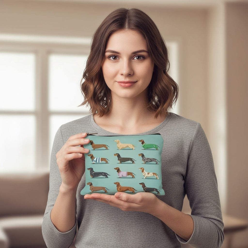 Dachshund Zipper Pouch Cosmetic Bag with Dog Illustration Print