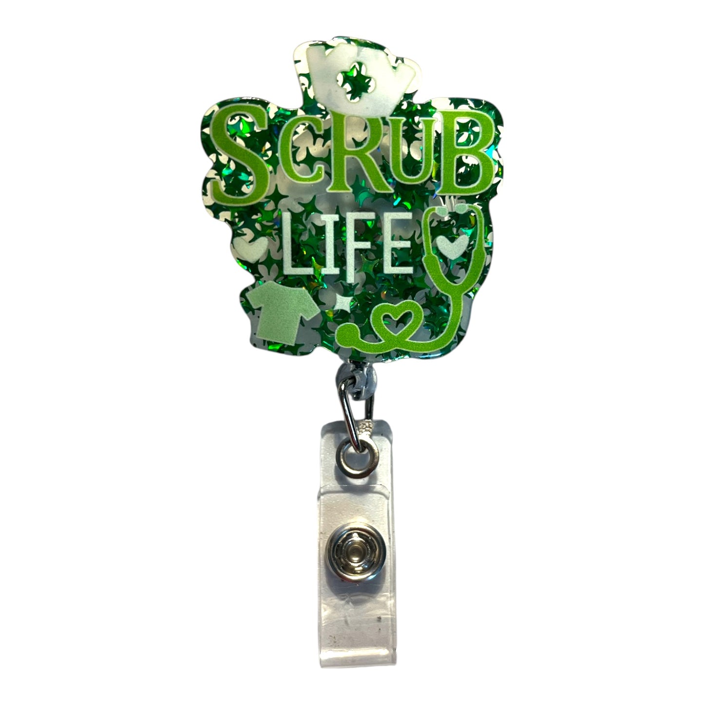 Glitter "Scrub Life" Badge Reel – Choose Pink, Green, or Blue