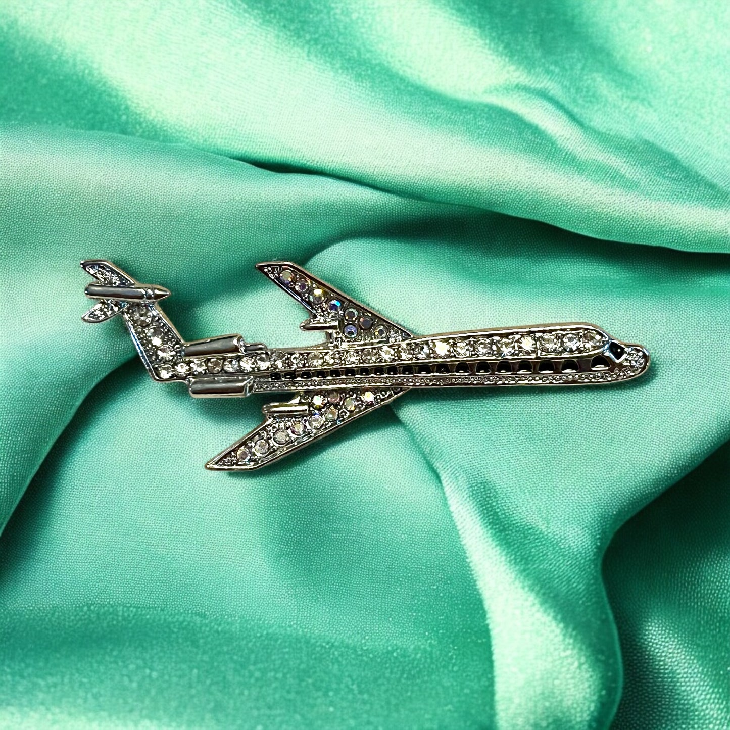 Dazzling Rhinestone Airplane Brooch Pin with Inlaid Design