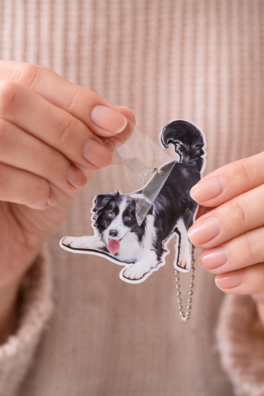 Border Collie Acrylic Keychain Dog Lover Charm Black White Pup 3x2.5