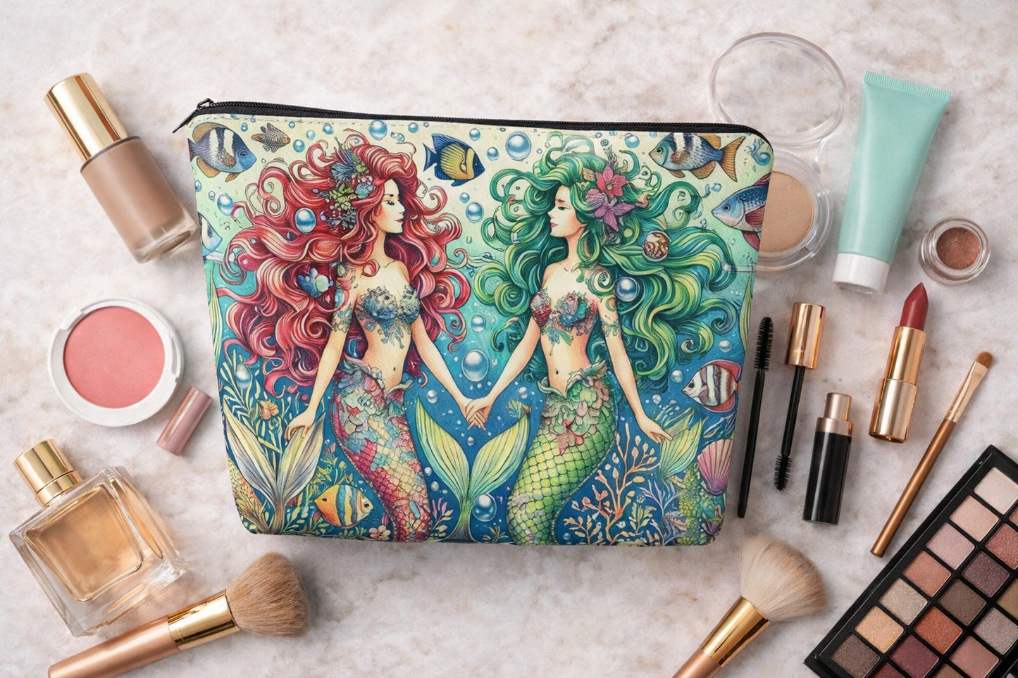 Mermaid Cosmetic Makeup Bag Ocean Fantasy Zipper Pouch