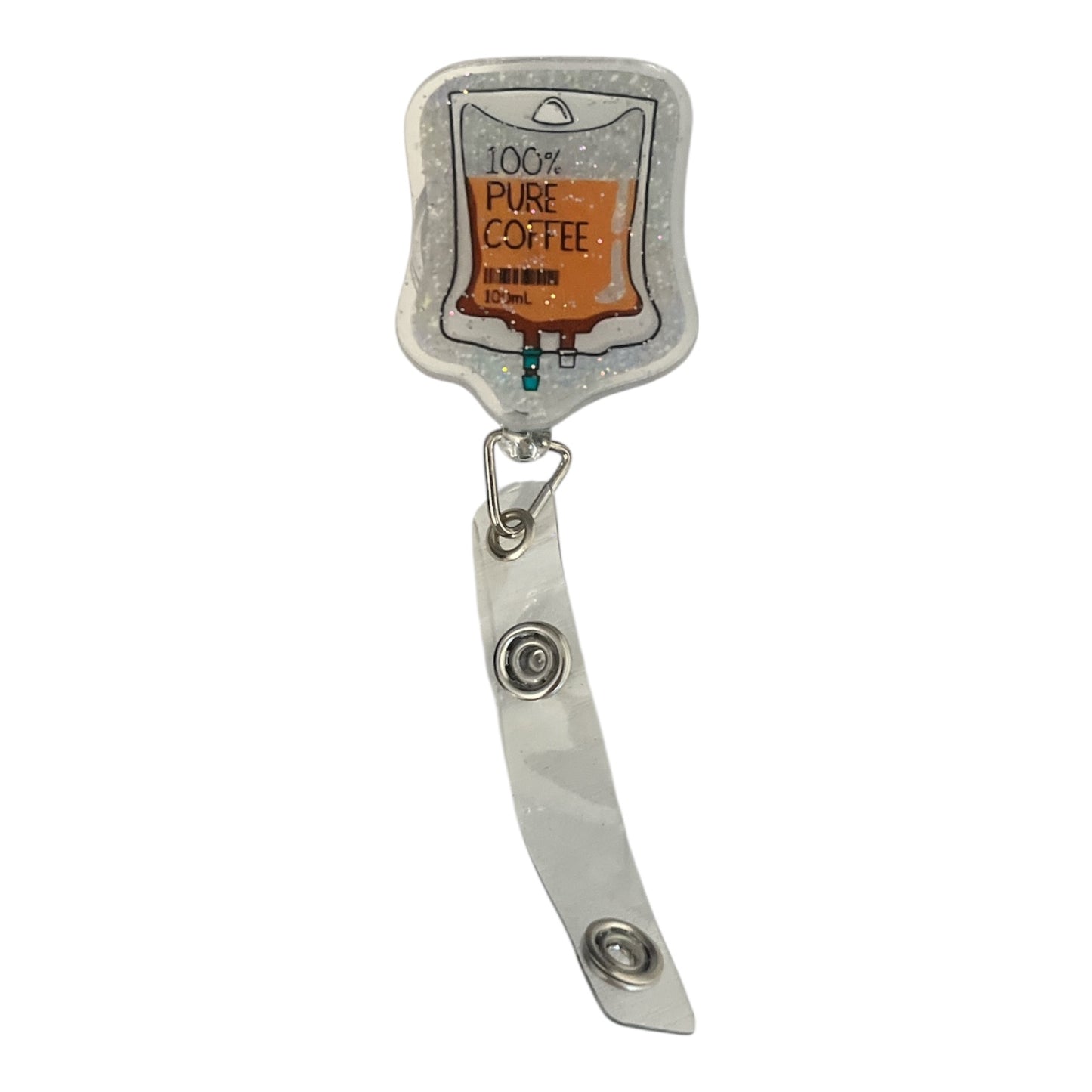Coffee IV Badge Reel – Glitter Retractable Holder