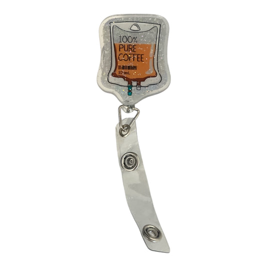Coffee IV Badge Reel – Glitter Retractable Holder