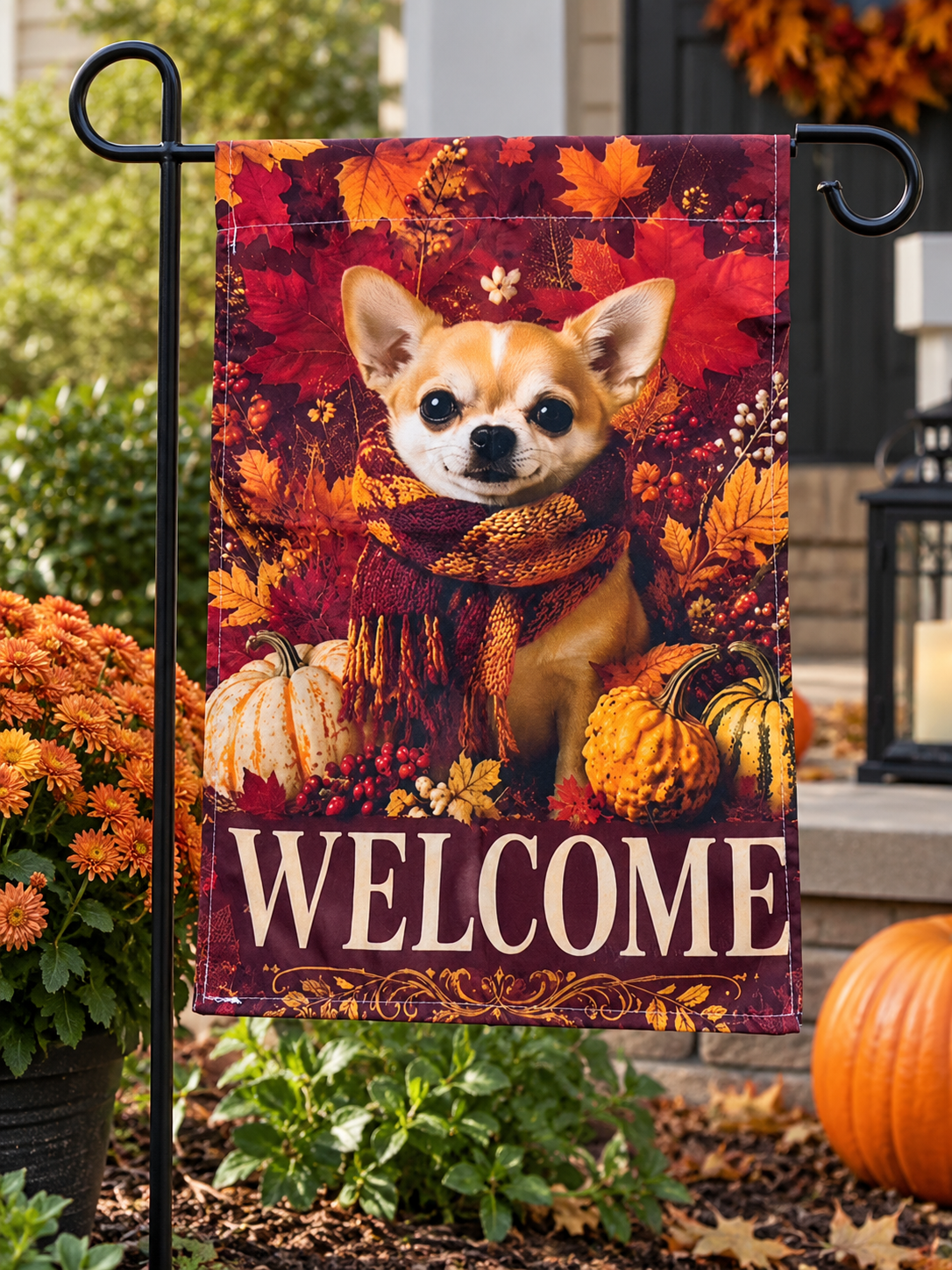 Fall Chihuahua Welcome Garden Flag Autumn Pumpkin Dog 18" x 12"