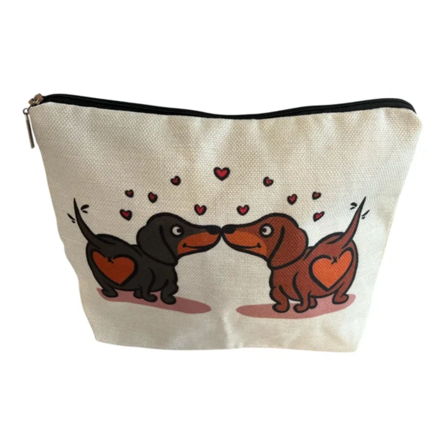 Dachshund Lover Zipper Pouch – 9" x 7" – Canvas Cosmetic Bag with Dog Print