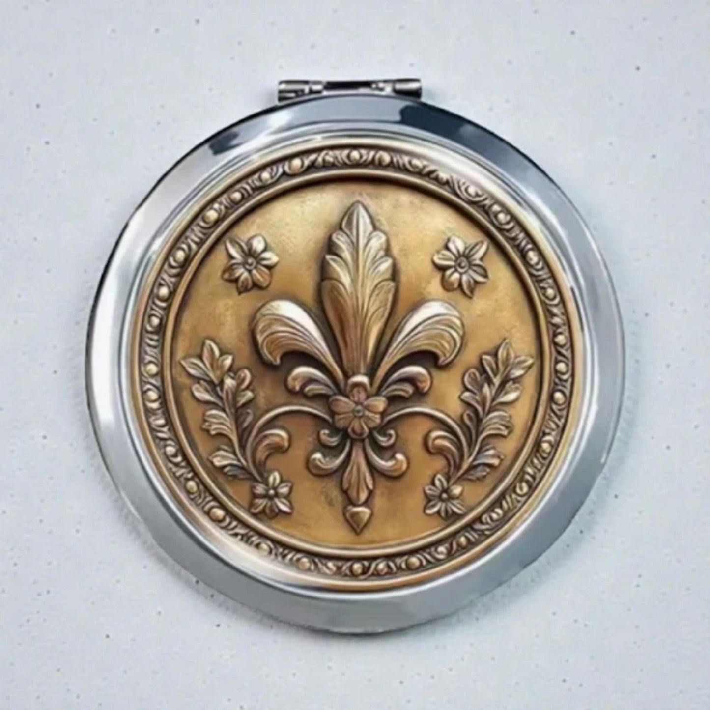 Fleur-de-Lis Compact Mirror Vintage Style Gold Tone Pocket Makeup Mirror 2.76”