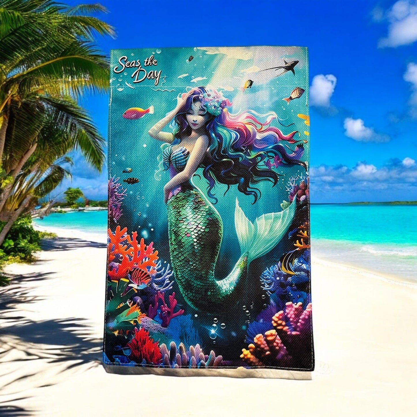 Seas the Day Mermaid Garden Flag – Vibrant Fantasy Décor