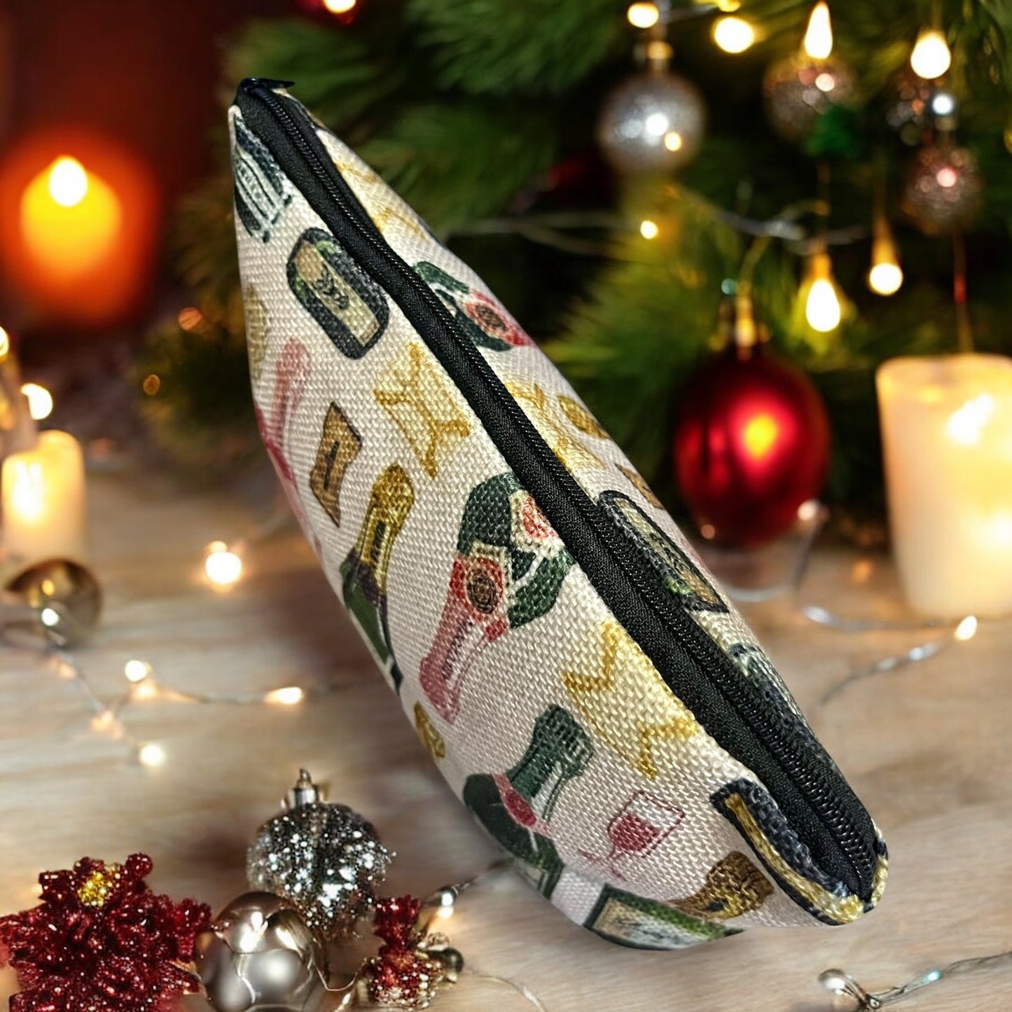 French Champagne Printed Cosmetic Pouch for New Years Eve - Versatile Clutch Makeup Bag