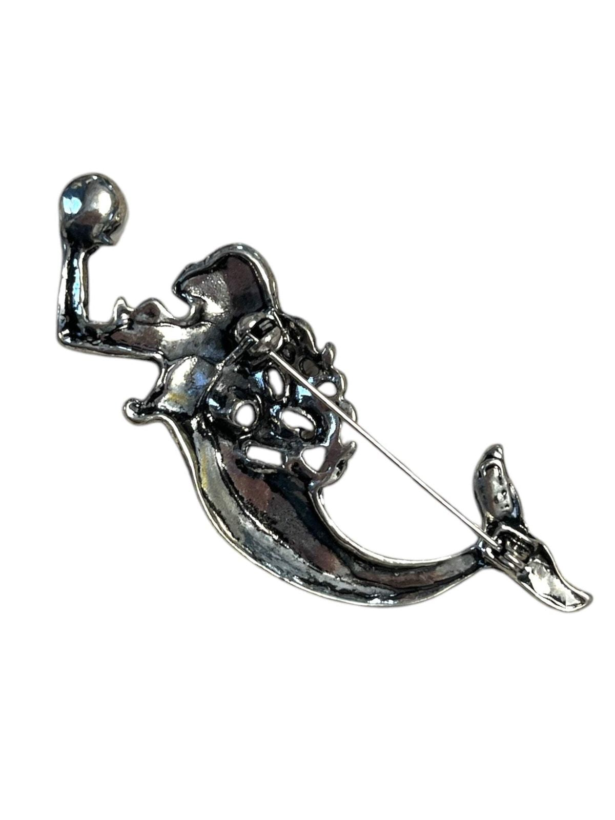 Mermaid Brooch Silver Tone Ocean Fantasy Pin Brooch