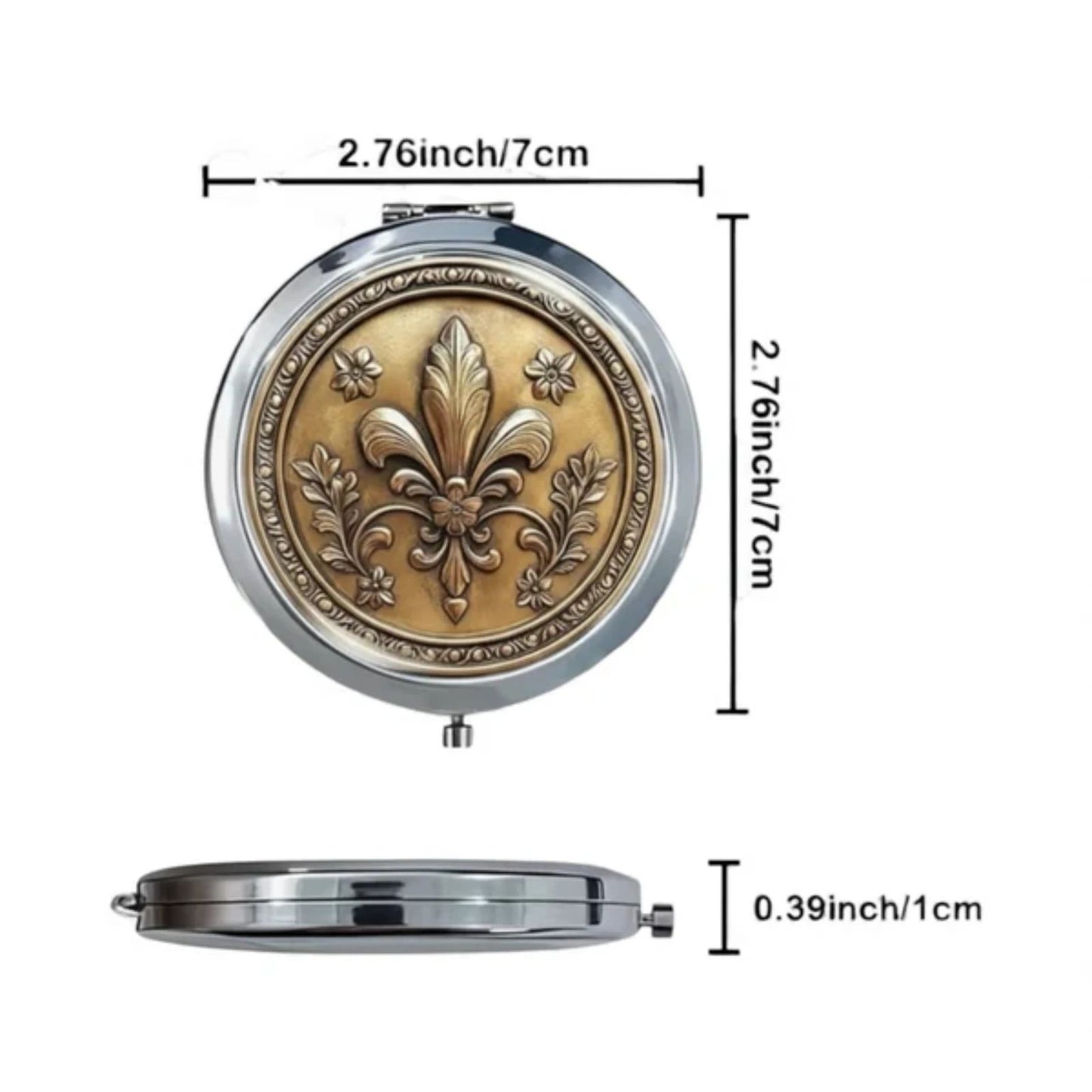 Fleur-de-Lis Compact Mirror Vintage Style Gold Tone Pocket Makeup Mirror 2.76”