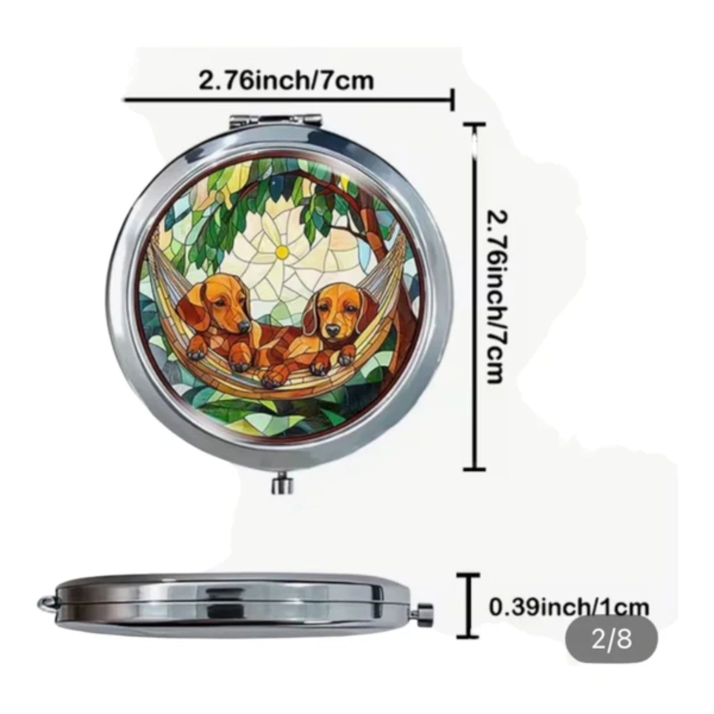 Dachshund Hammock Stained Glass Style Compact Mirror Round Makeup Mirror 2.76”