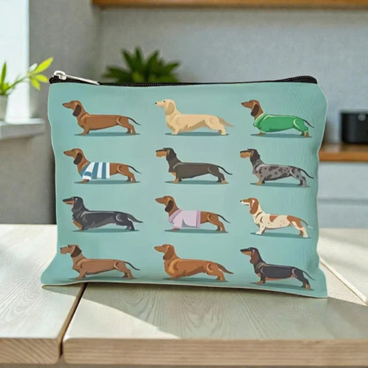 Dachshund Zipper Pouch Cosmetic Bag with Dog Illustration Print