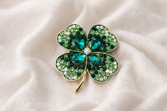 St. Patrick's Day Lucky Four-Leaf Clover Shamrock Rhinestone Brooch