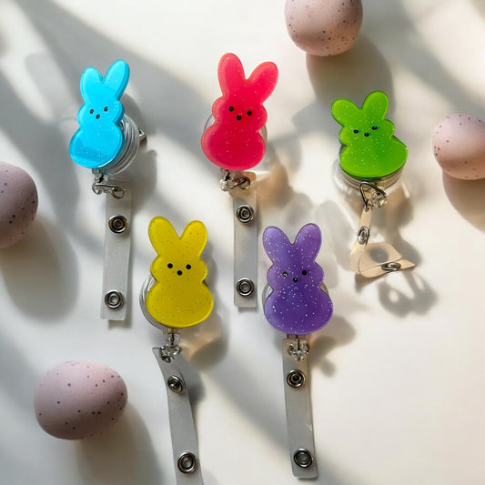 Easter Bunny Badge Reels – Retractable ID Holders with Alligator Clips, Cute Holiday Designs for Nurses and Office Workers