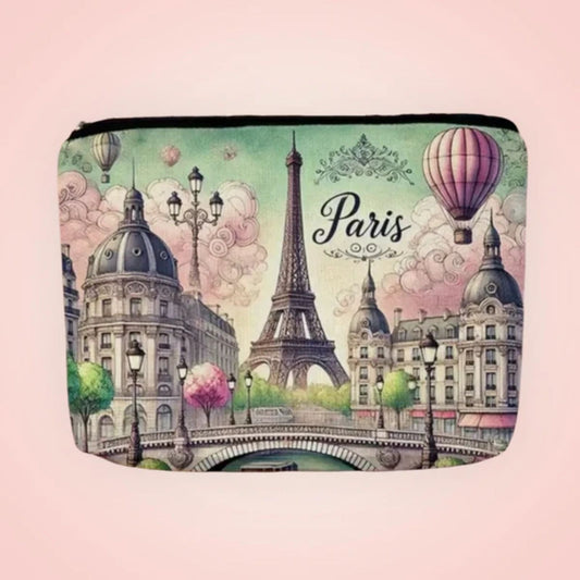 Paris Eiffel Tower Hot Air Balloon Cosmetic Bag – 9x7 Travel Pouch
