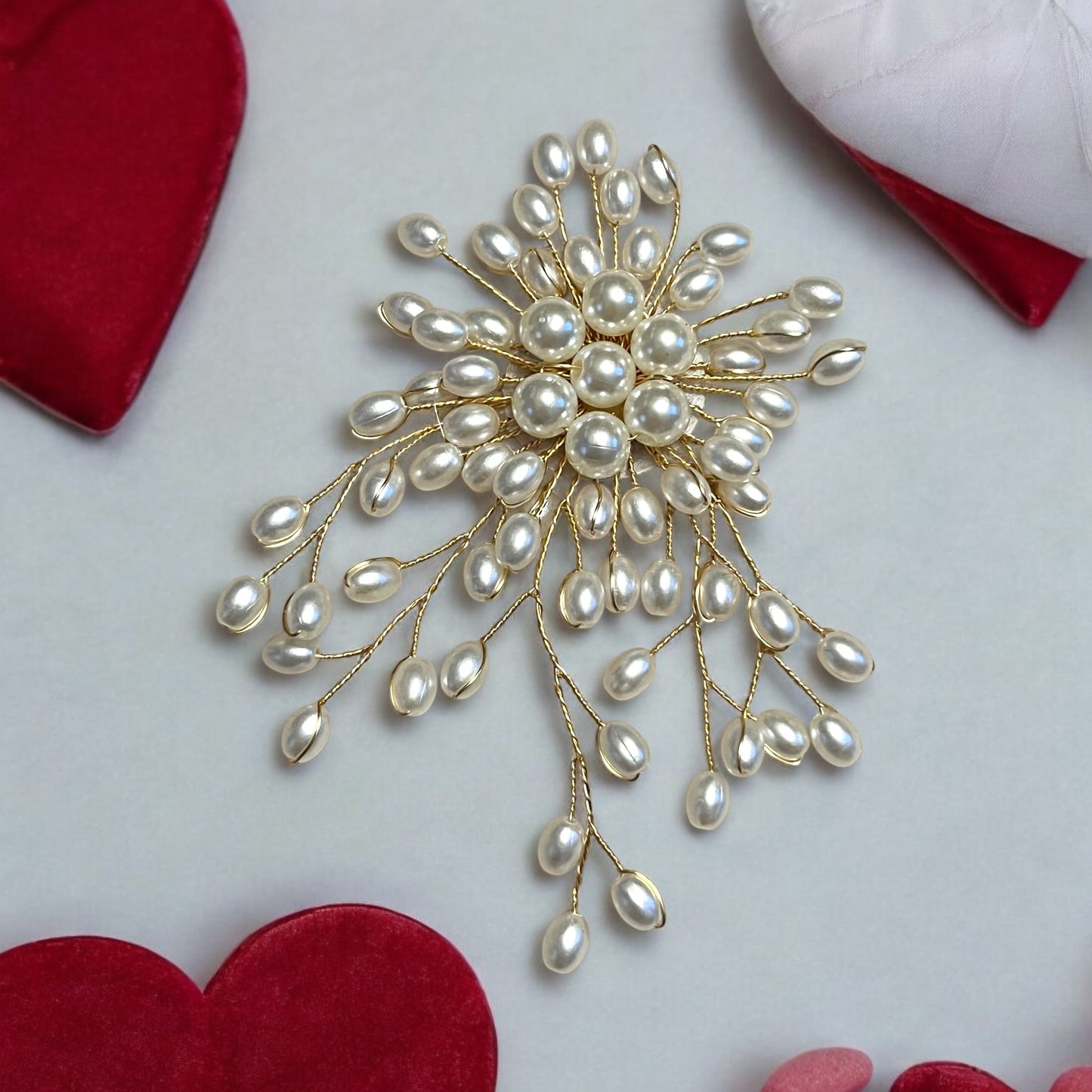 Elegant Faux Pearl Fireworks Brooch