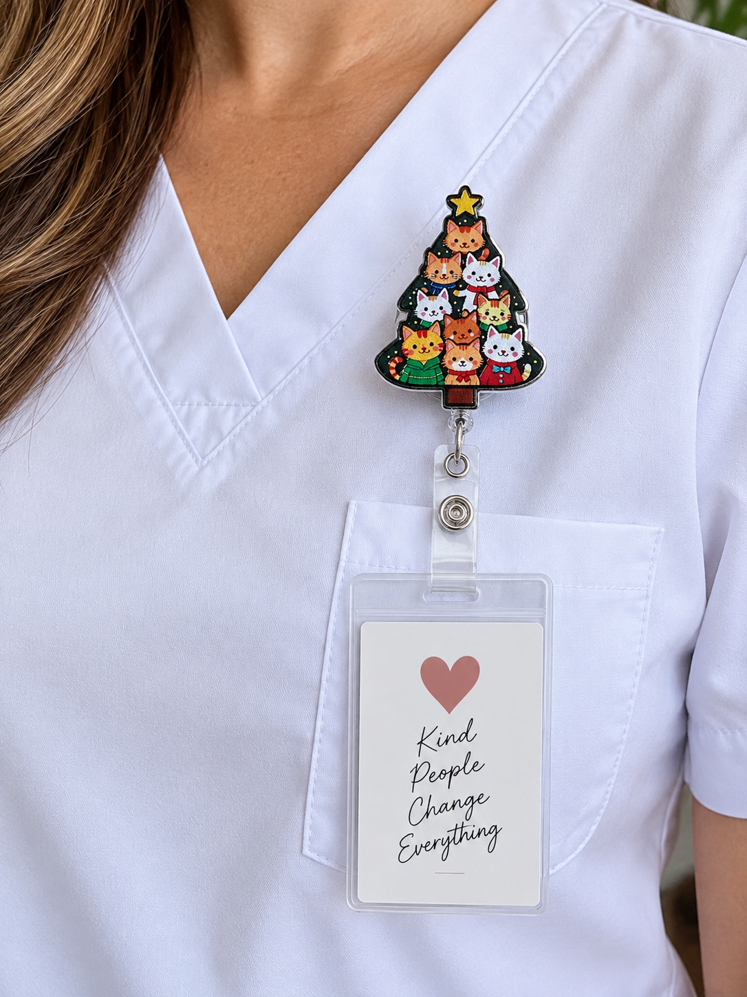 Christmas Cats Tree Retractable Badge Reel ID Holder 5"