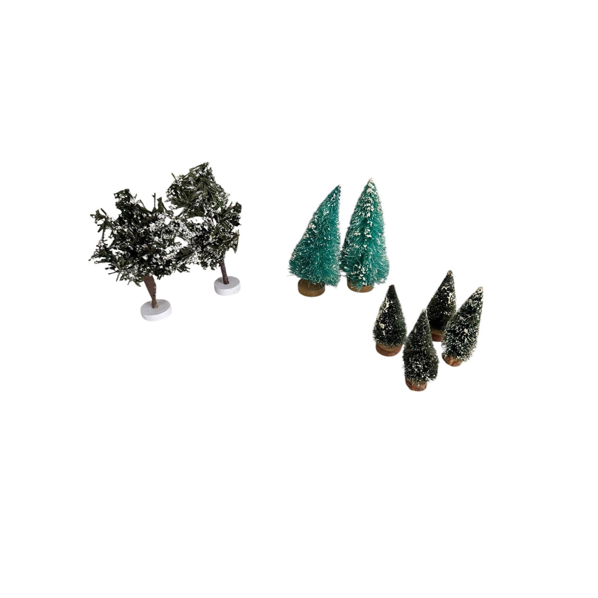 Vintage 1990s Miniature Christmas Village Trees Lot 8 Snow Flocked Bottle Brush 3-5"