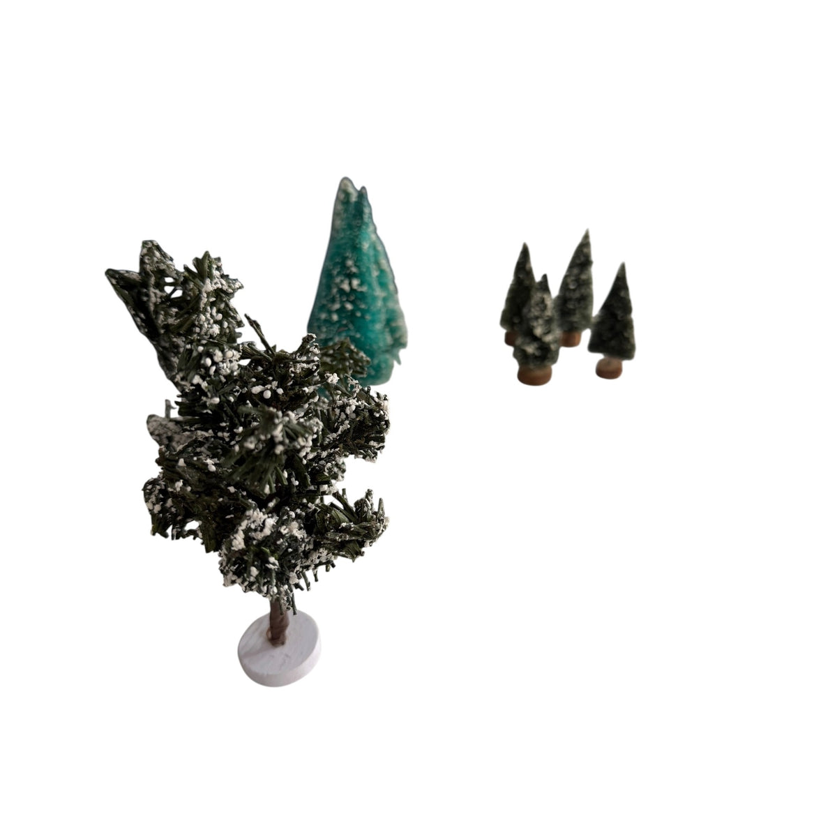 Vintage 1990s Miniature Christmas Village Trees Lot 8 Snow Flocked Bottle Brush 3-5"