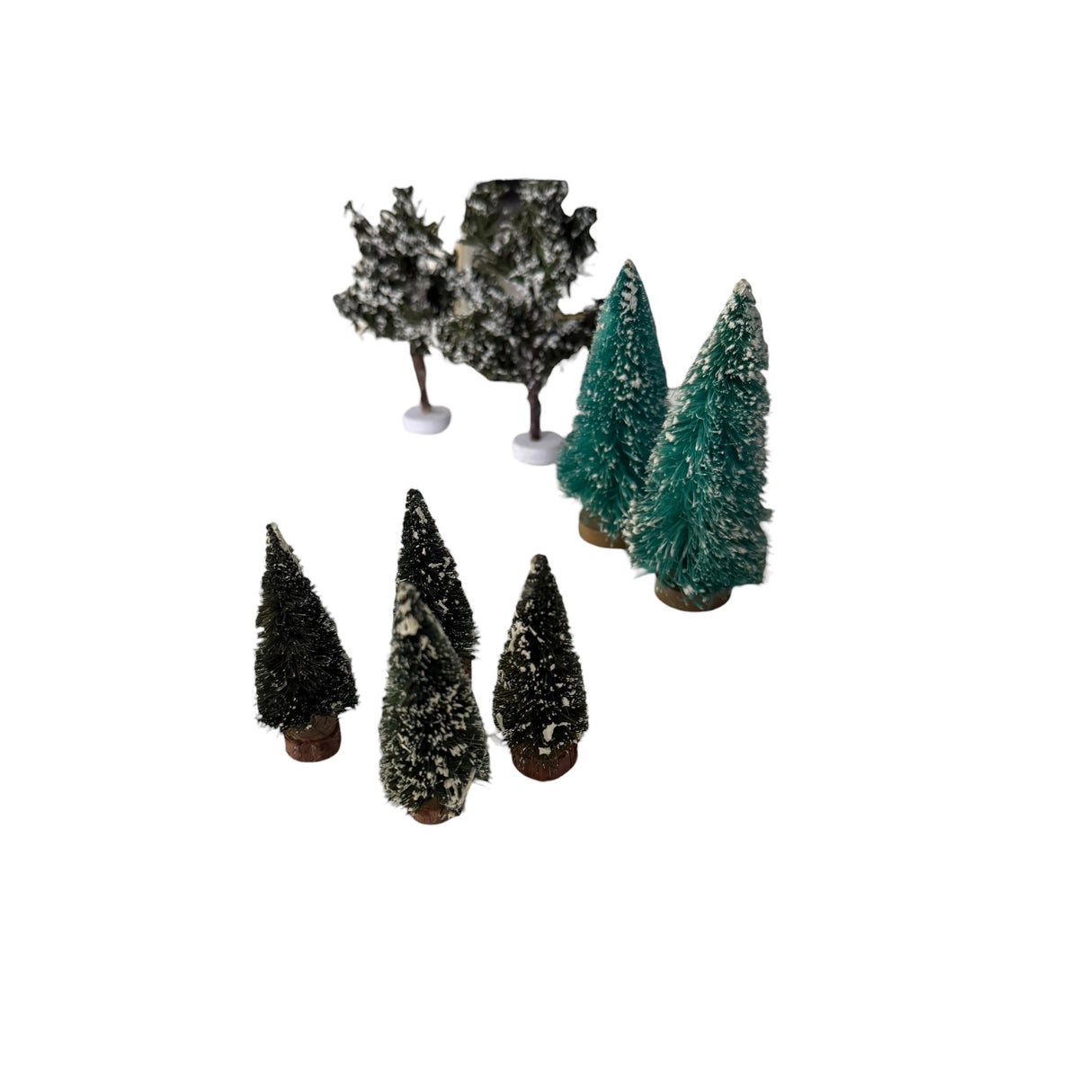 Vintage 1990s Miniature Christmas Village Trees Lot 8 Snow Flocked Bottle Brush 3-5"
