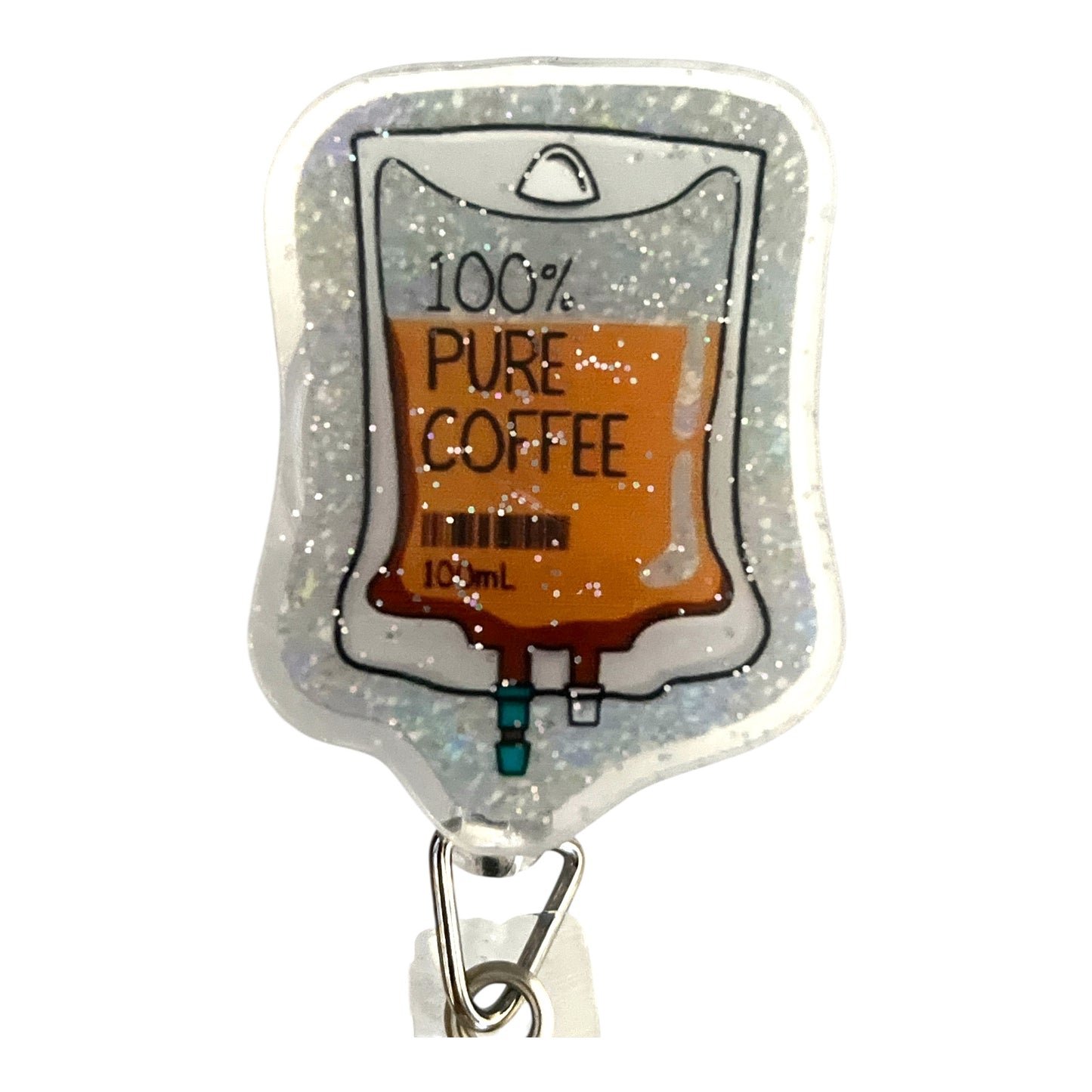Coffee IV Badge Reel – Glitter Retractable Holder