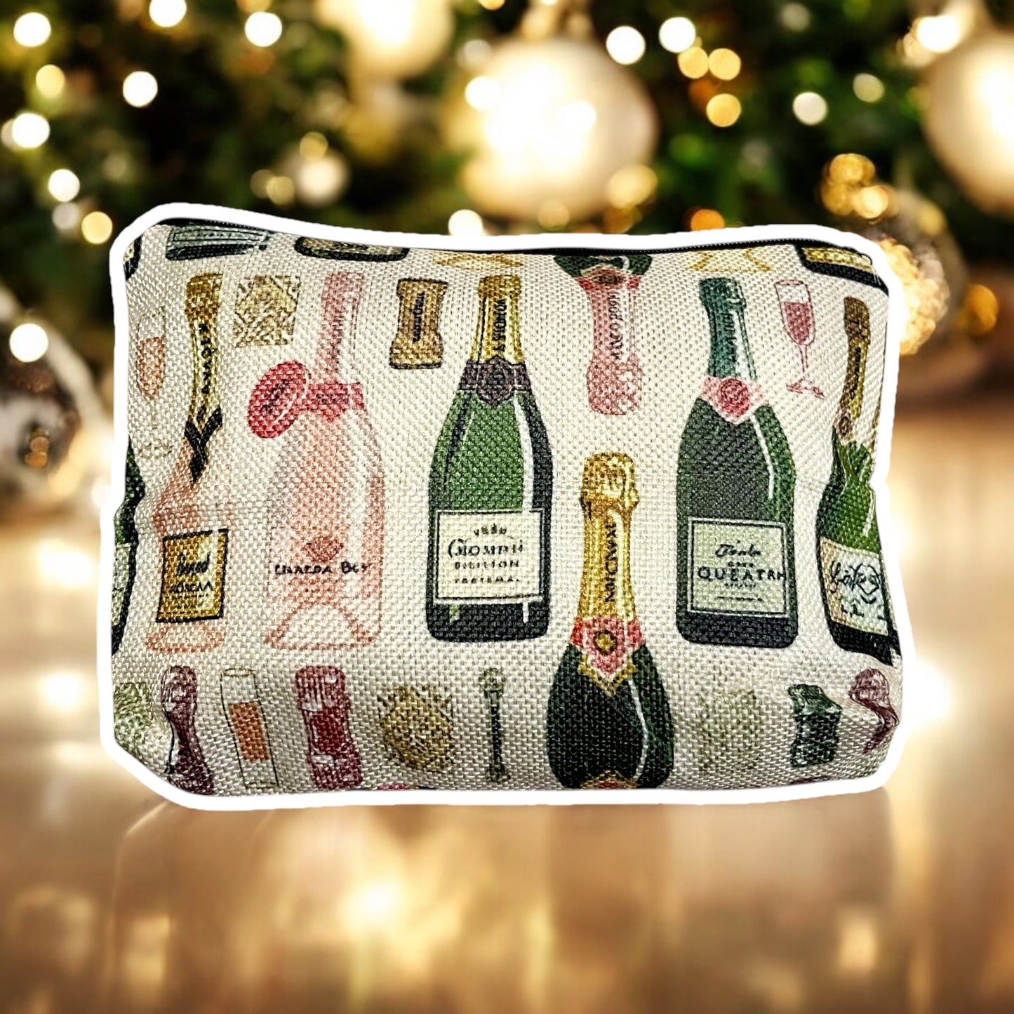 French Champagne Printed Cosmetic Pouch for New Years Eve - Versatile Clutch Makeup Bag