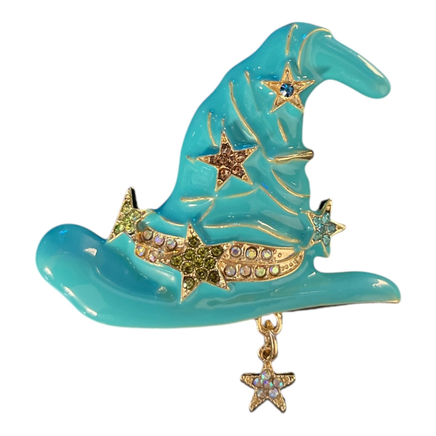 Elegant Halloween Black, White or Aqua Witch Hat Brooch