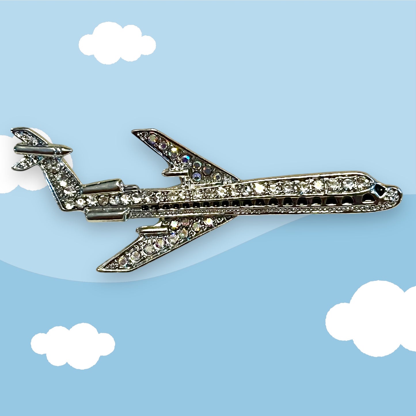 Dazzling Rhinestone Airplane Brooch Pin with Inlaid Design