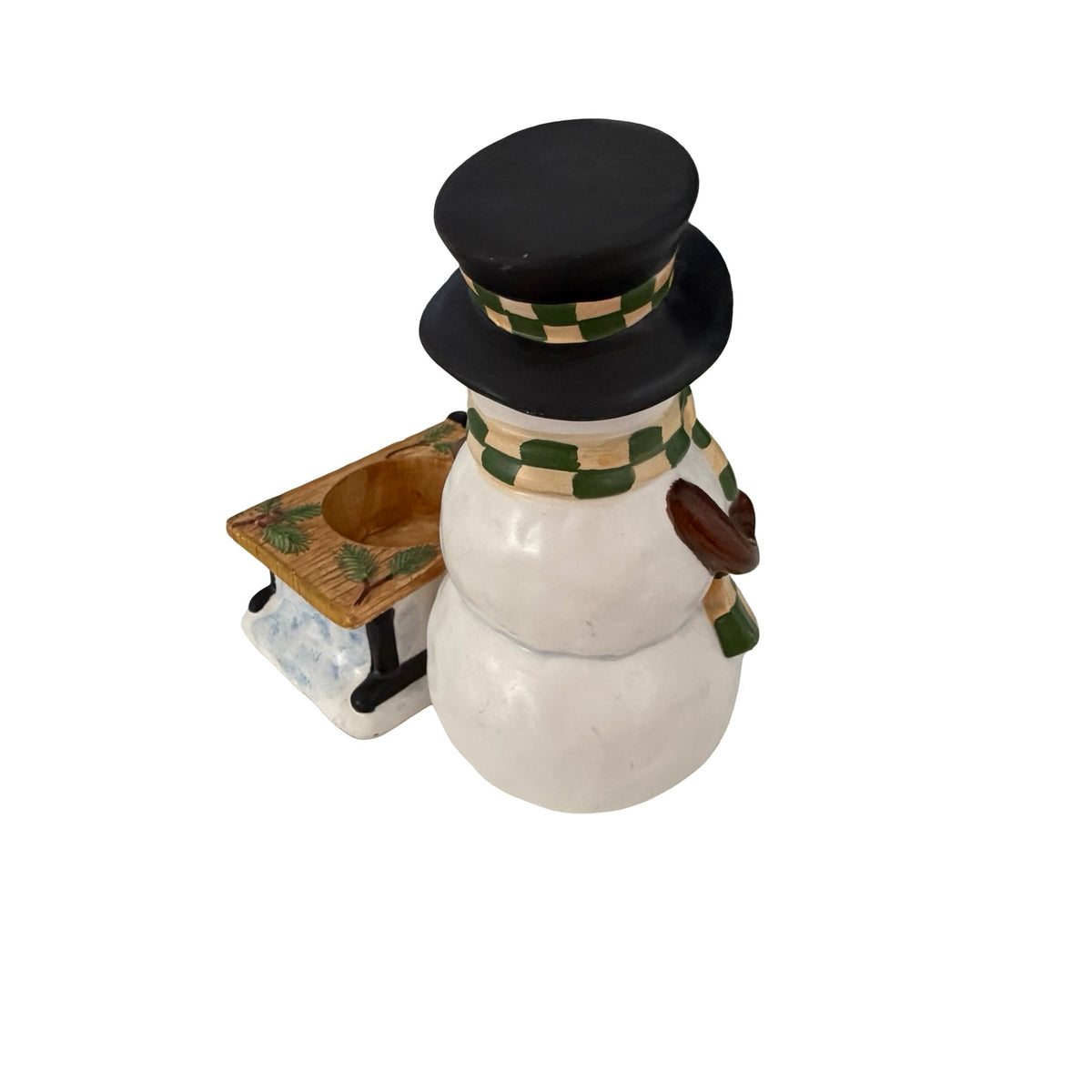 Vintage Yankee Candle Snowman Sled Ceramic Tea Light Holder Christmas 5”