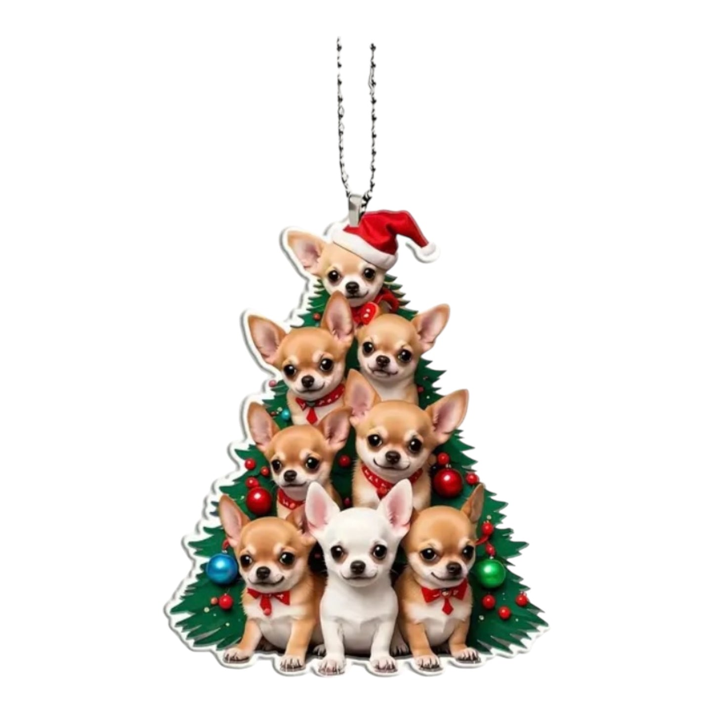 Bezauberndes Chihuahua-Weihnachtsornament aus Acryl: Perfekt für Autospiegel, Rucksack und Party