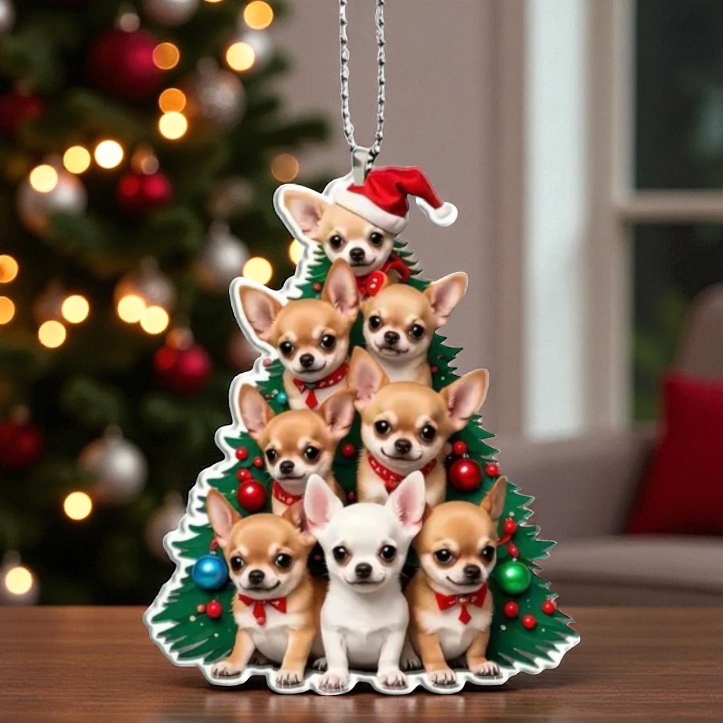 Bezauberndes Chihuahua-Weihnachtsornament aus Acryl: Perfekt für Autospiegel, Rucksack und Party