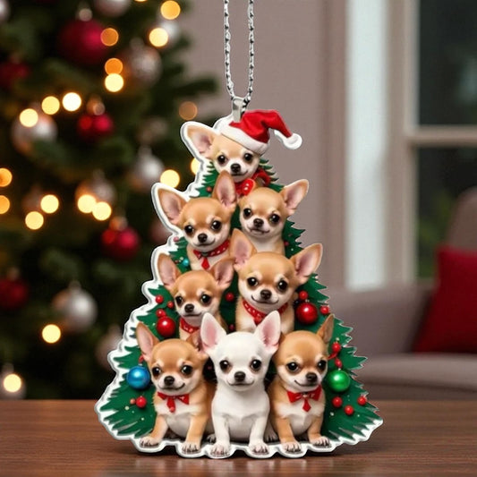 Bezauberndes Chihuahua-Weihnachtsornament aus Acryl: Perfekt für Autospiegel, Rucksack und Party
