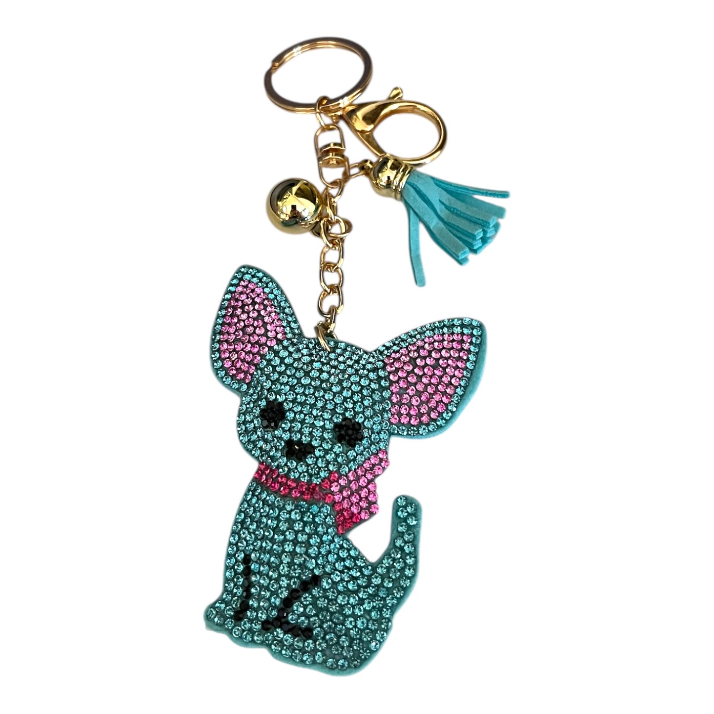Cute Cartoon Chihuahua Keychain Rhinestone Key Chain.  Choose Tan,Silver, Gray, Blue or Black.