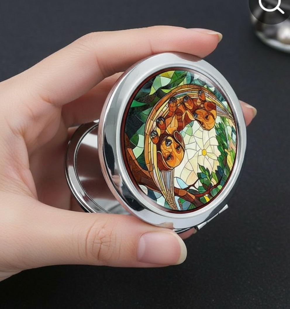 Dachshund Hammock Stained Glass Style Compact Mirror Round Makeup Mirror 2.76”