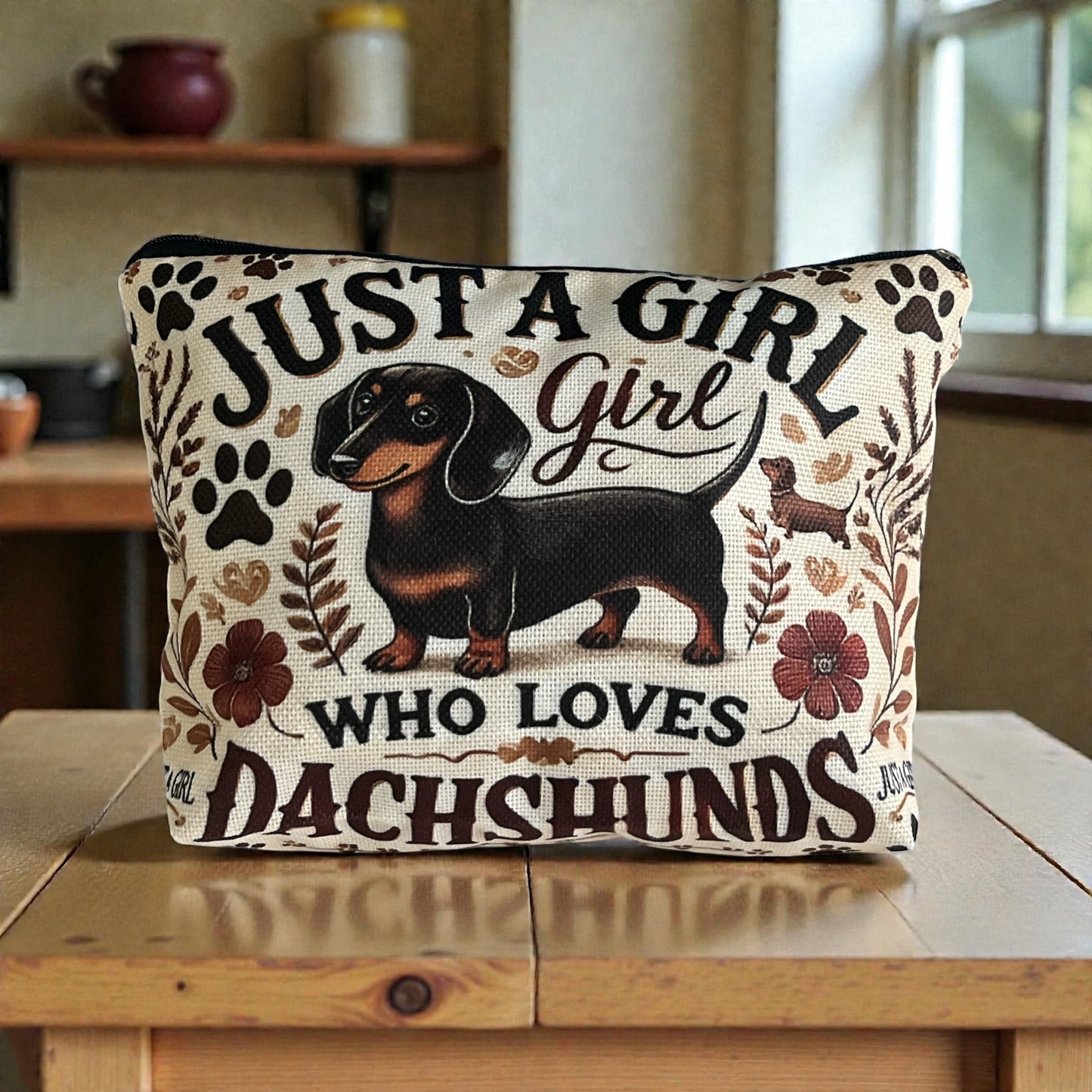 Just a Girl Who Loves Dachshunds Makeup Bag Cosmetic Pouch 9.25”