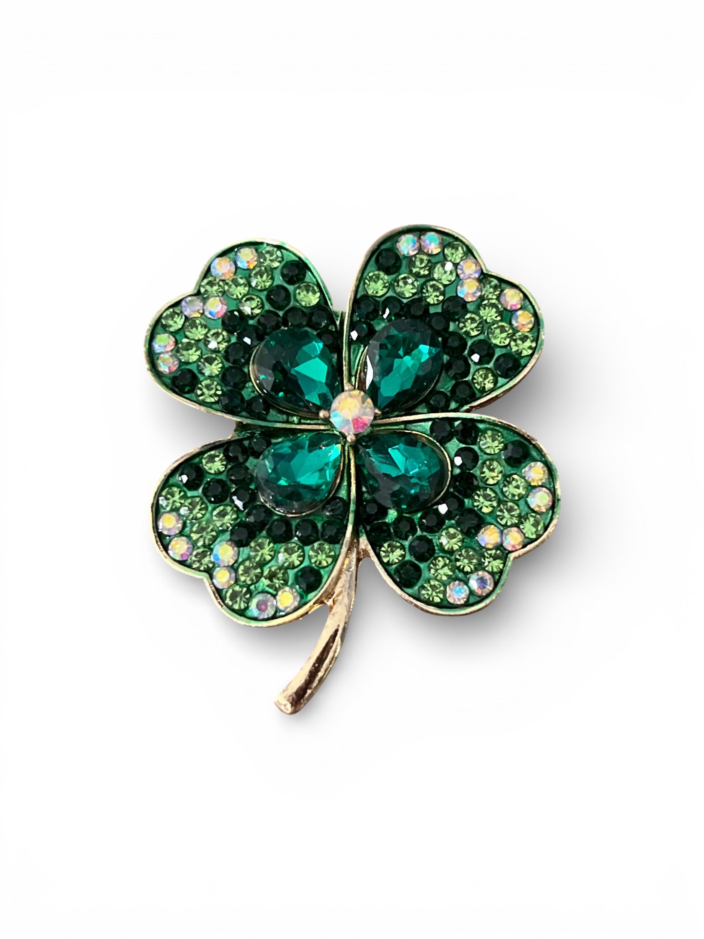 St. Patrick's Day Lucky Four-Leaf Clover Shamrock Rhinestone Brooch