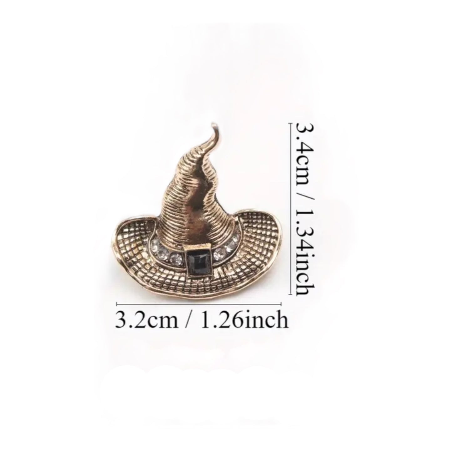 Vintage Style Witch Hat Brooch – Rhinestone Accents – Halloween Jewelry Pin