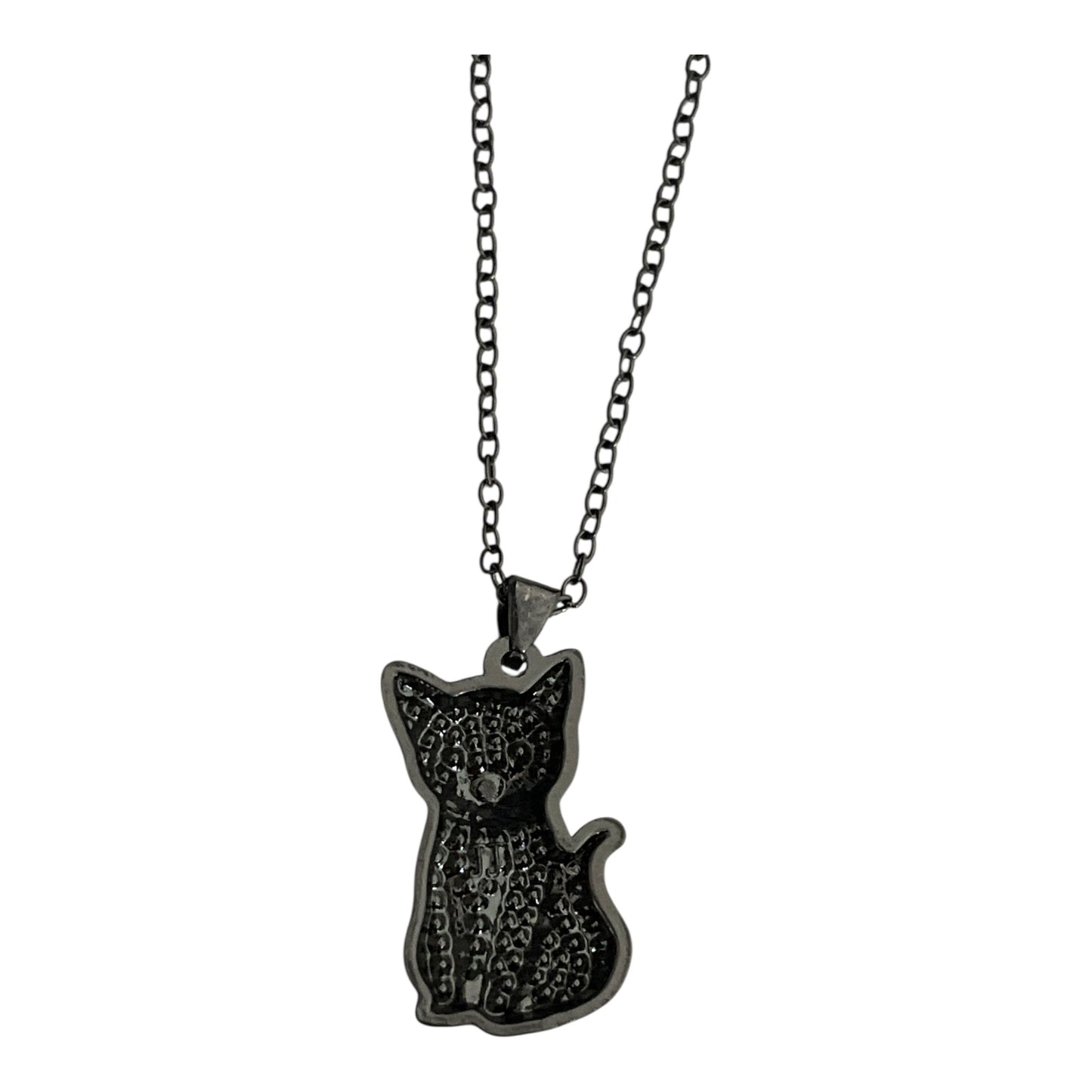 Black Cat Rhinestone Pendant Necklace – Vintage Style with Yellow Eyes