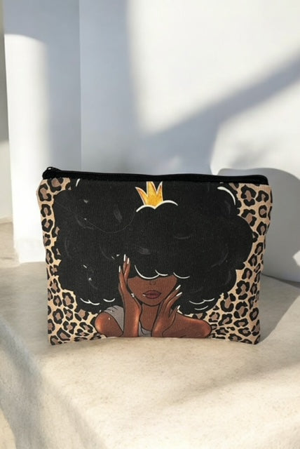 Lebhafte afrozentrische Make-up-Tasche mit Mädchenkönigin für Reisen und Toilettenartikel – Kosmetiktasche